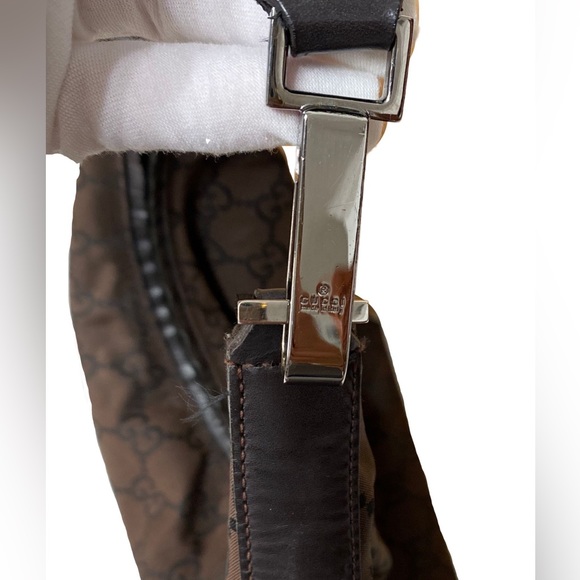 ❗️SOLD❗️GUCCI Monogram Shoulder Bag Brown Black Canvas Medium Hobo Vintage Bag - Picture 4 of 13